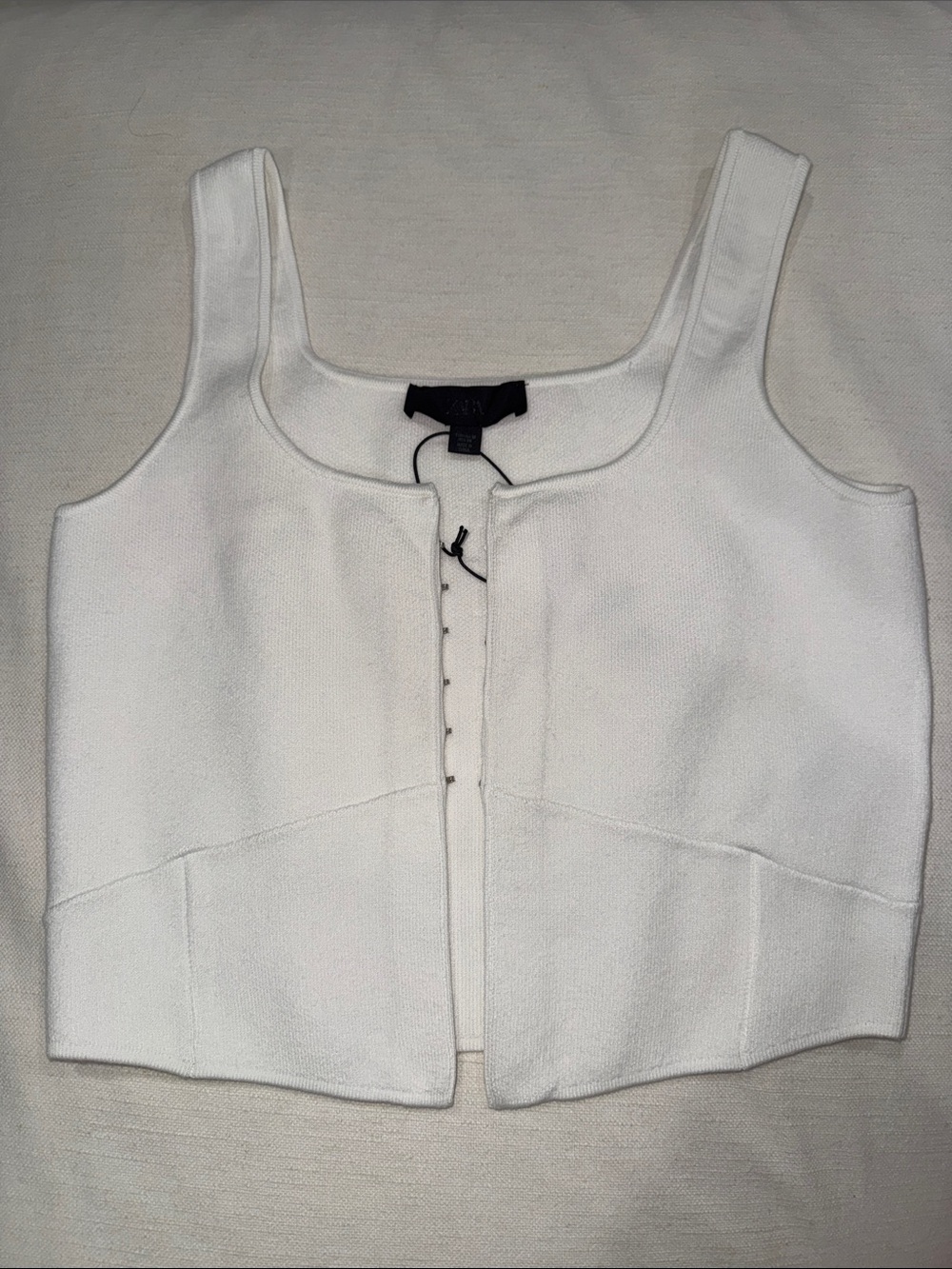 Zara White Square-Neck Hook-Front Cropped Tank